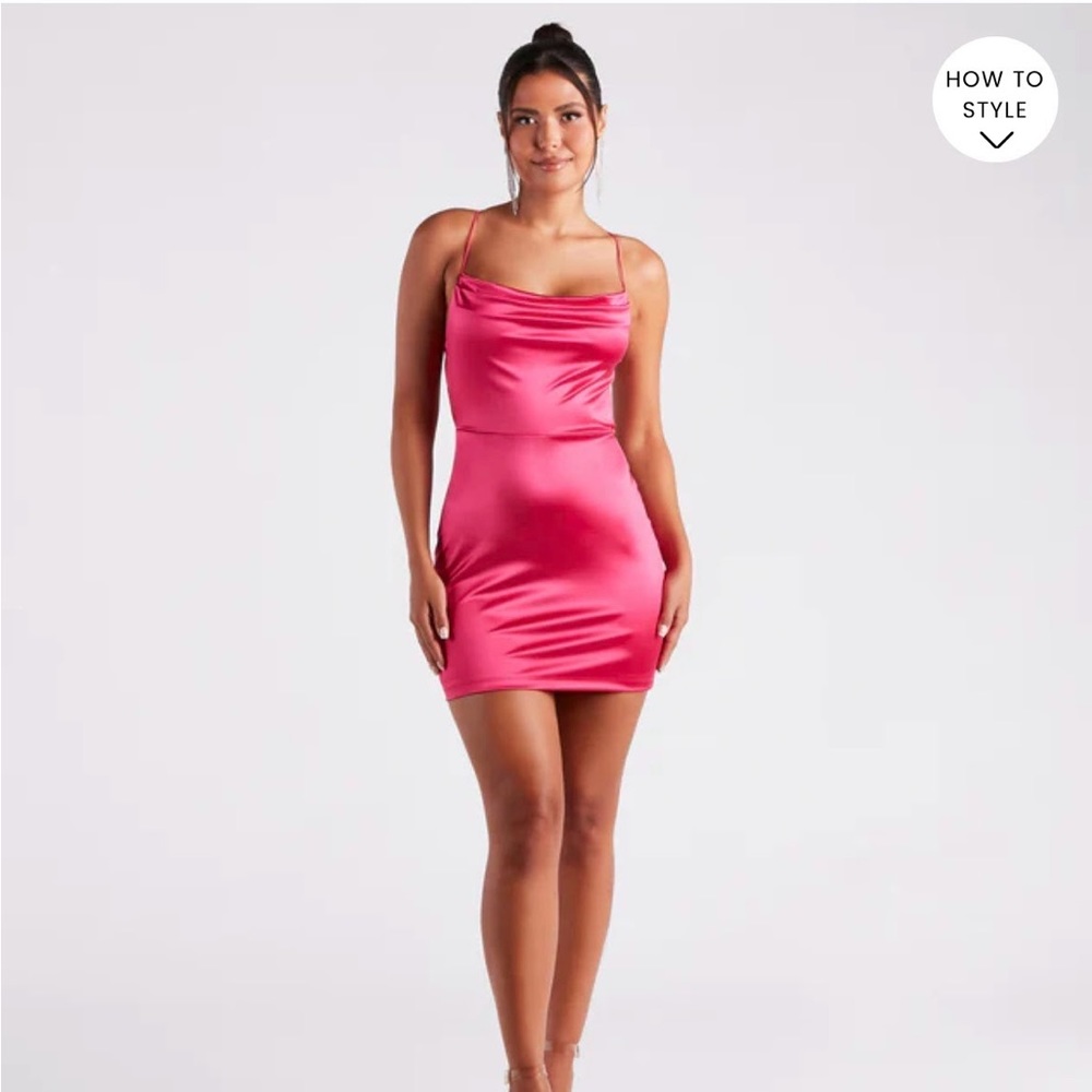 Windsor Hot Pink Leanna Satin Strappy Mini Dress. Size M. Never worn with tags!